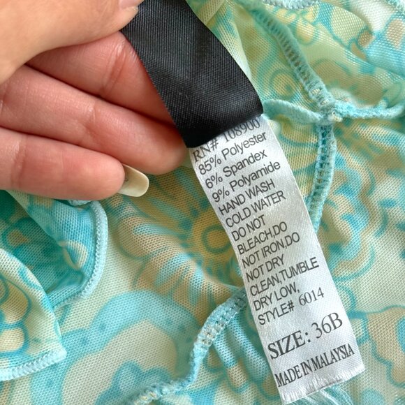 Y2K Mesh Bustier Cami Top Retro Turquoise Flowers & Ruffles Bed of Roses 36B - Picture 9 of 9